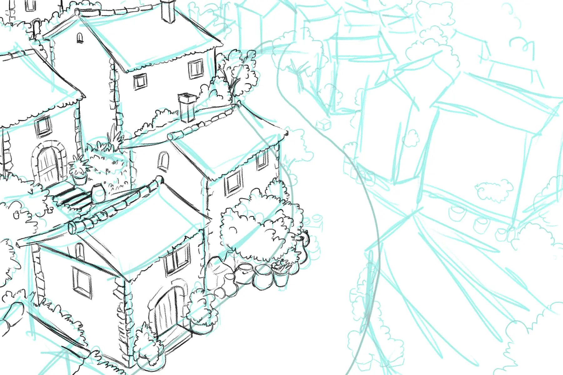 dibujar la calle de un pueblo