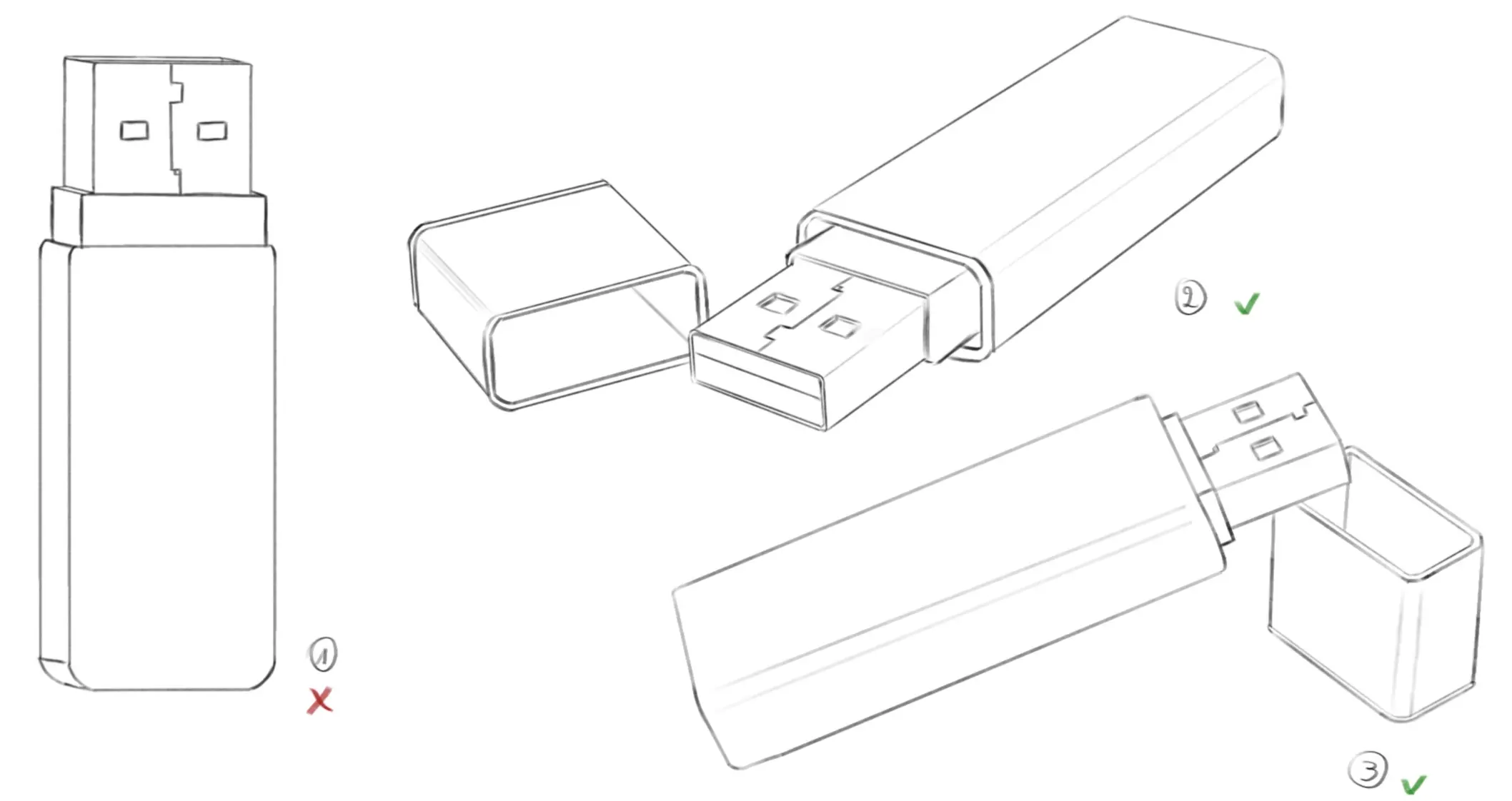 Dessiner une clé usb en volume sous différents angles