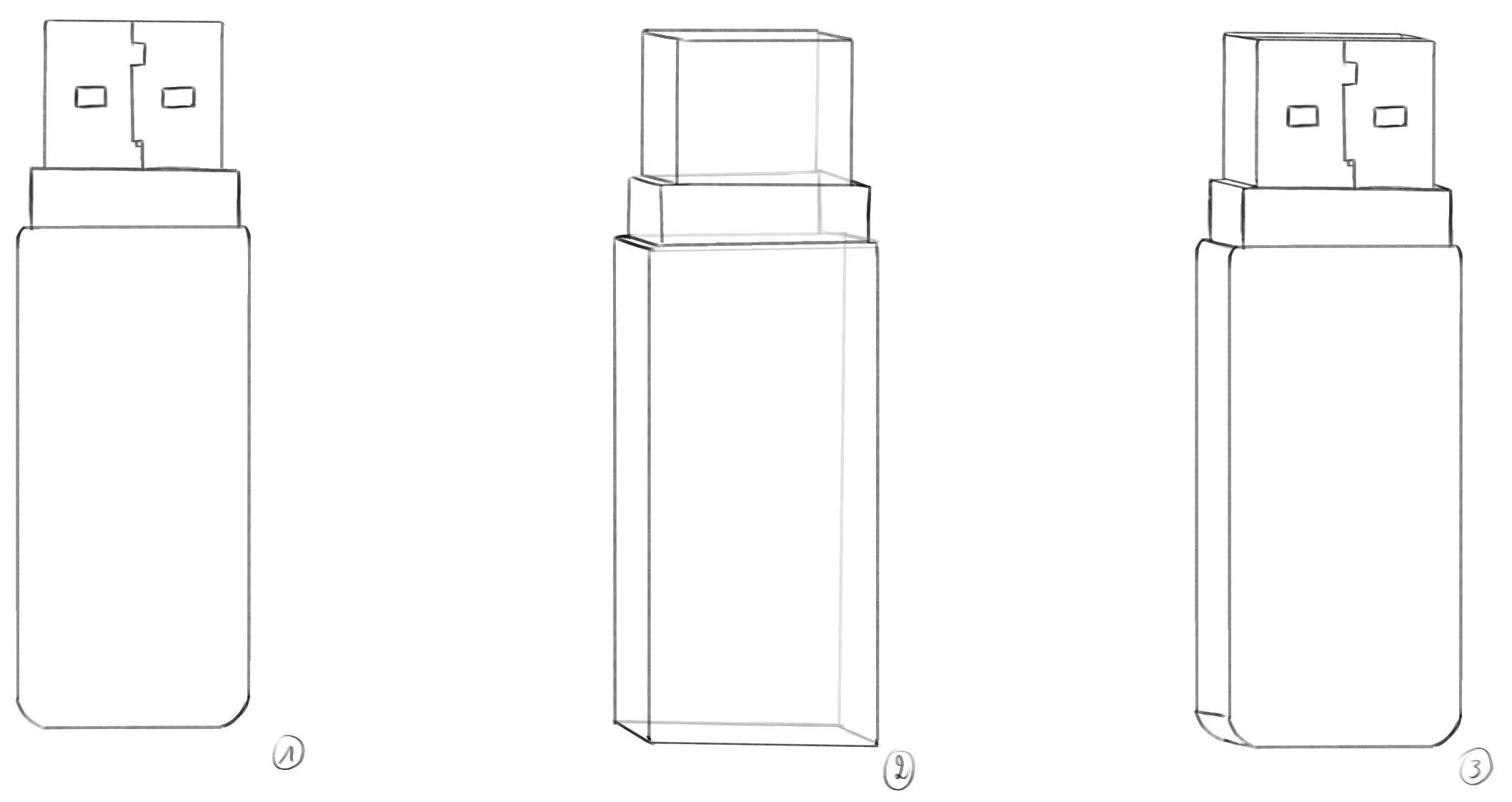 exemple d’un dessin en volume d’une clé usb